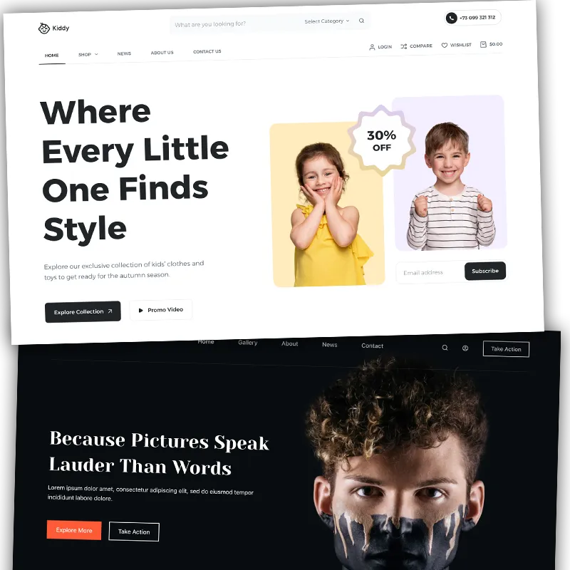 Two website mockups