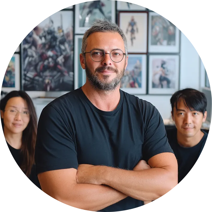Matt, co-founder of Ageless Brands, with two members of the team